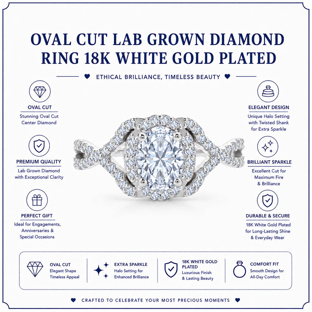 JeenMata 2 Carat Oval Cut Lab Grown Diamond - Engagement Ring with Infinity Band in 18K White Gold Plating for Woman