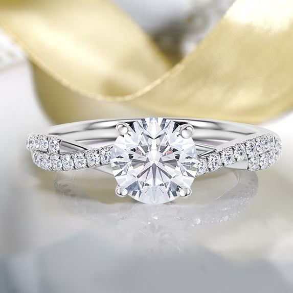 JeenMata 2 Carat infinity Round cut Moissanite Engagement Ring in 18K White Gold Plating for Women