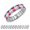 JeenMata 10 Carat Emerald Cut July Birthstone - Multicolor Eternity Wedding Band - Ruby & Cubic Zirconia Rings in 18K White Gold Plating for Women