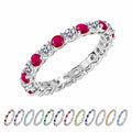 JeenMata 3.5 Carat Round Cut July Birthstone - Multicolor Eternity Wedding Band - Ruby & Cubic Zirconia Rings in 18K White Gold Plating for Women