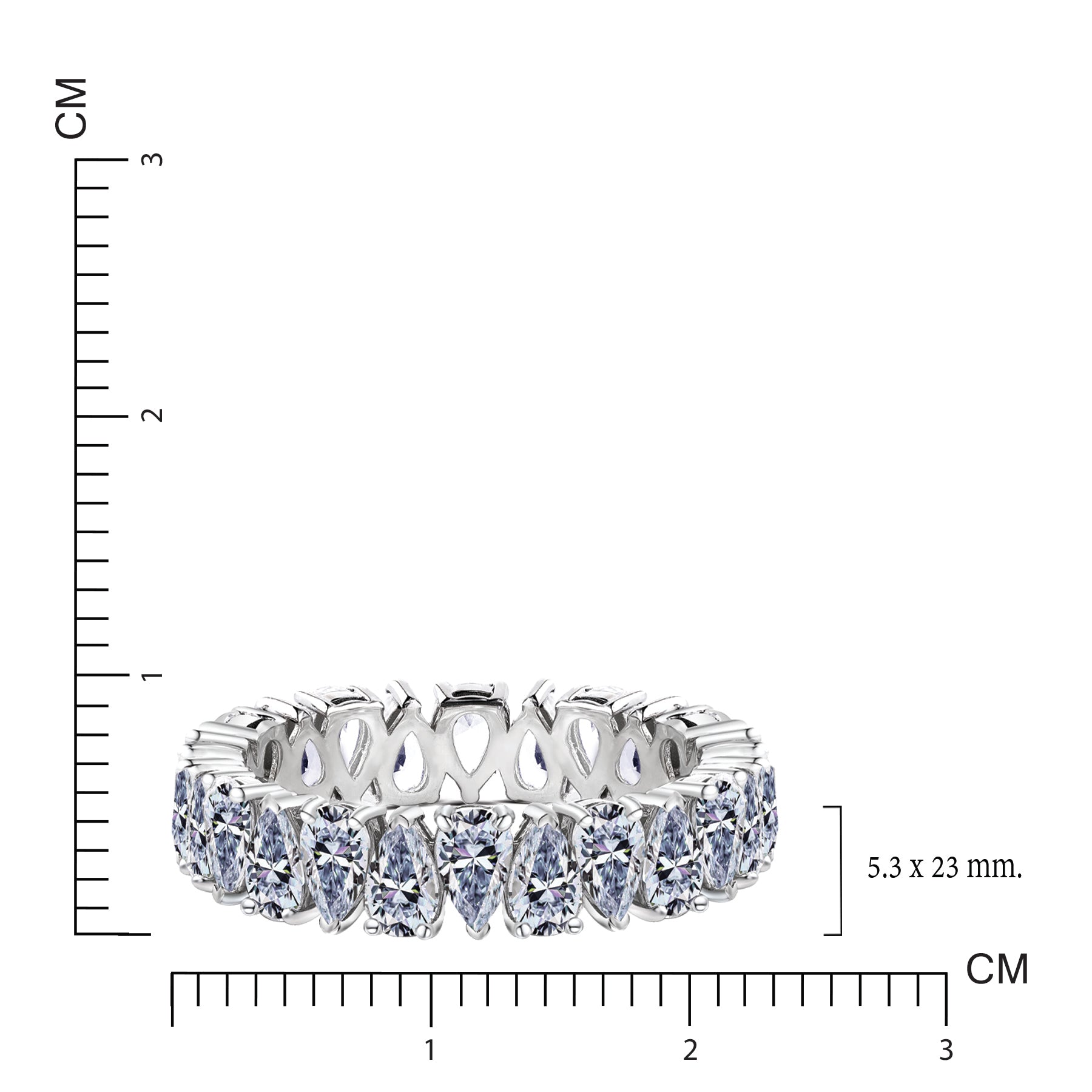 JeenMata 7.25 Carat Pear Cut Moissanite Eternity Wedding Band - Classic Prong Style Wedding Ring in White Gold Plating for Women