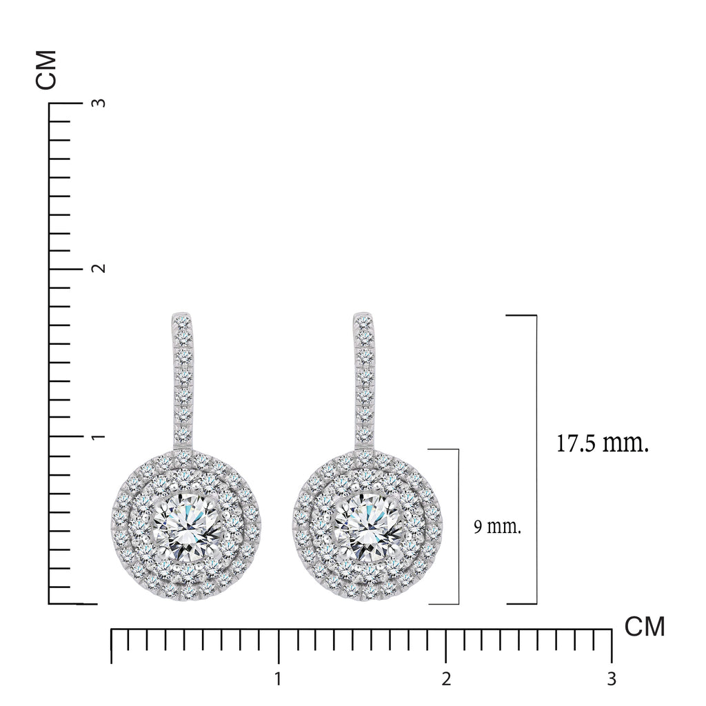 JeenMata 1 Carat Lab Grown Diamond Halo Drop Earrings - Round Cut Vintage Inspired Earrings in White Gold Plating
