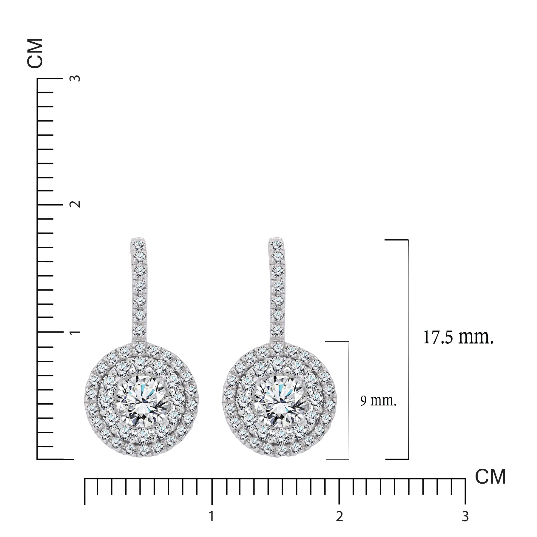 JeenMata 1 Carat Lab Grown Diamond Halo Drop Earrings - Round Cut Vintage Inspired Earrings in White Gold Plating