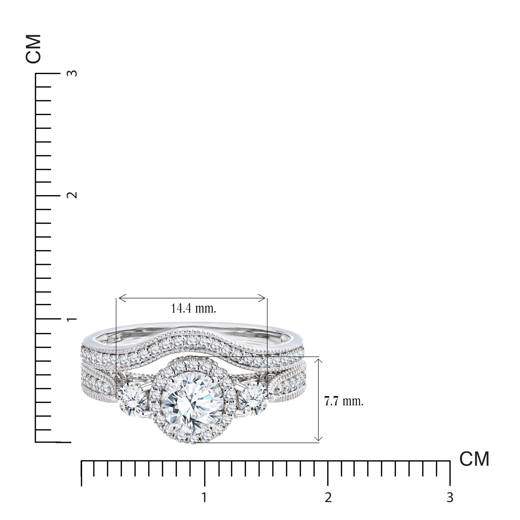 2 Carat Moissanite Wedding Ring Set - Round Cut Vintage Design Halo Bridal Set in 18K White Gold Over Silver