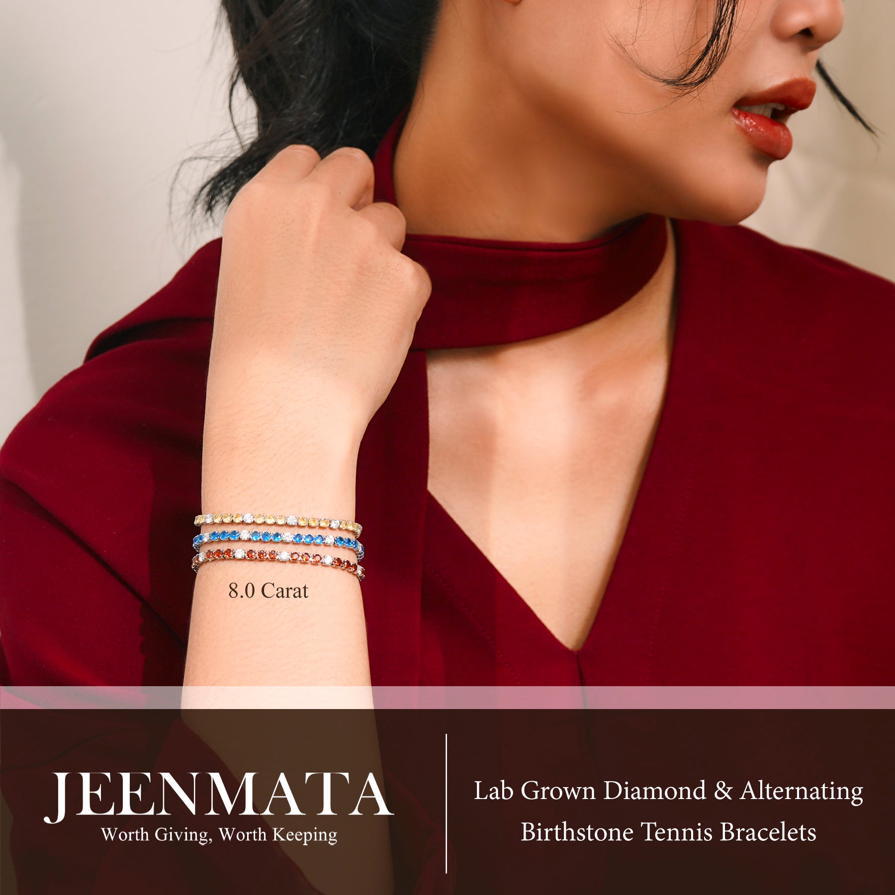 JeenMata 8 Carat Lab Grown Diamond & Citrine Alternating Birthstone Tennis Bracelets - 18K White Gold Plating for Women Eternity Design Bracelet