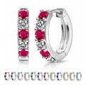JeenMata 2 Carat July Birthstone - Ruby Red & Cubic Zirconia Hoop Earrings - Multicolor Birthstone Earrings in 18K White Gold Plating for Women
