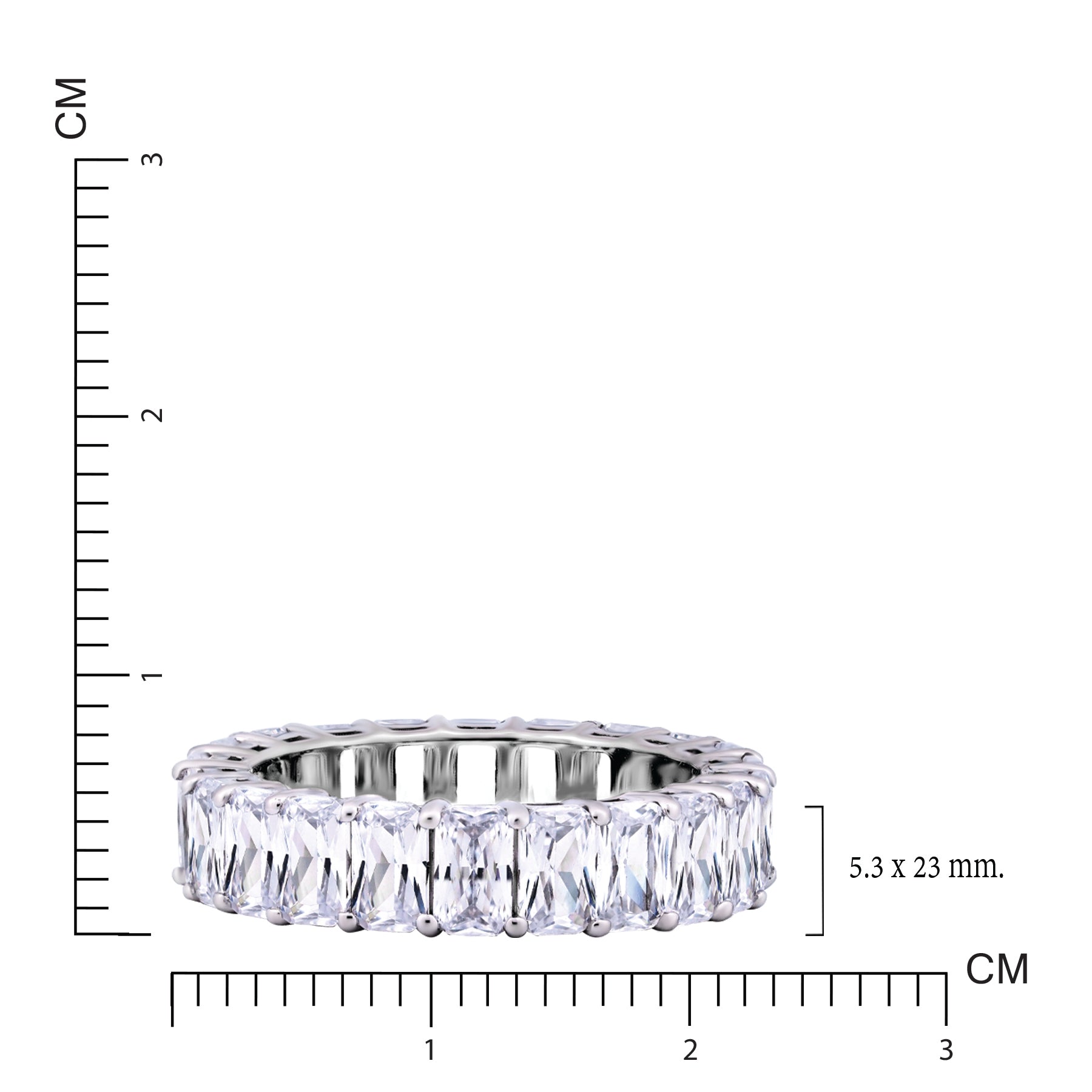 JeenMata 6.75 Carat Emerald Cut Moissanite Eternity Wedding Band - Classic Prong Style Wedding Ring in White Gold Plating for Women