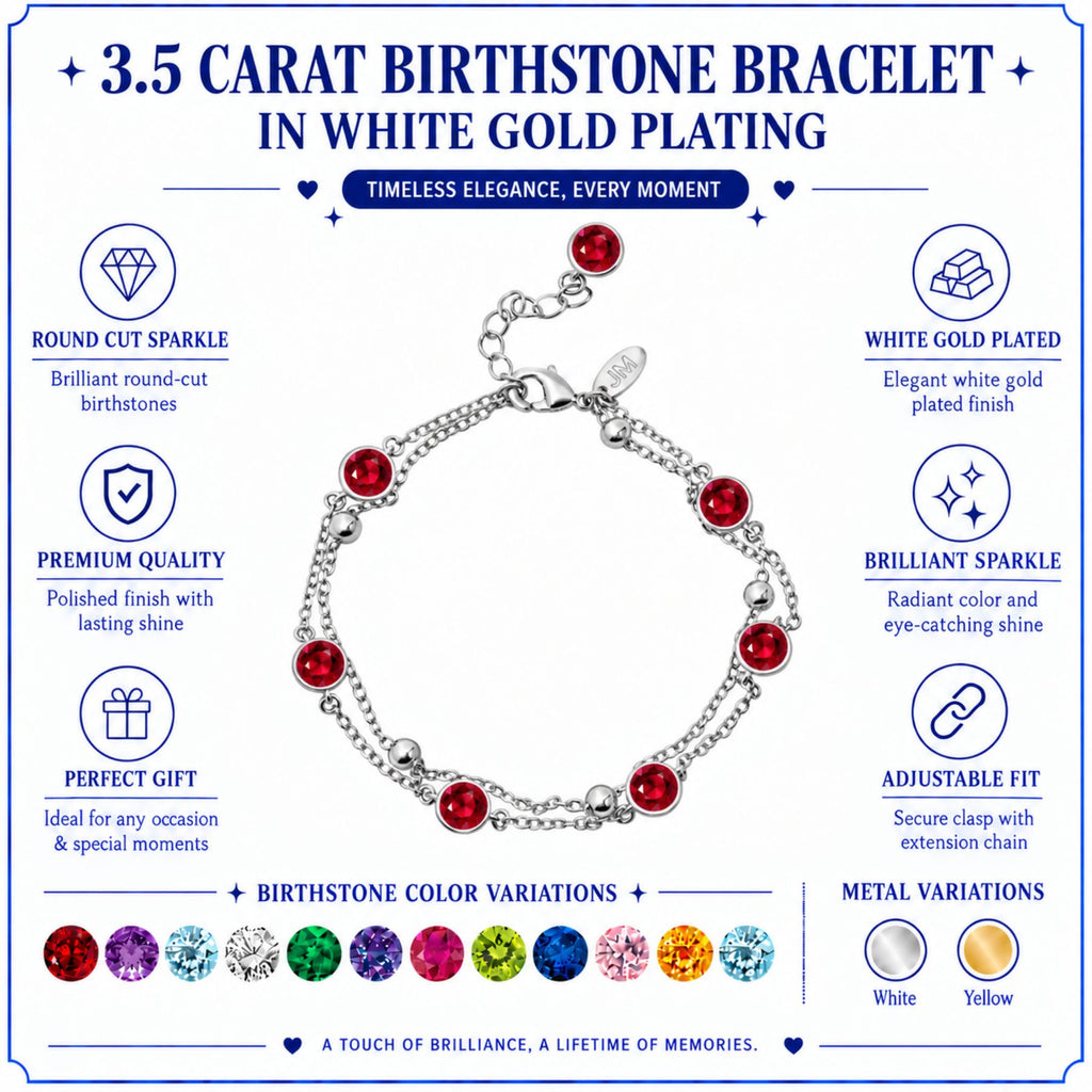 JeenMata 3.5 Carat July Ruby Birthstone Double Layer Bracelet - in White Gold Plating for Women