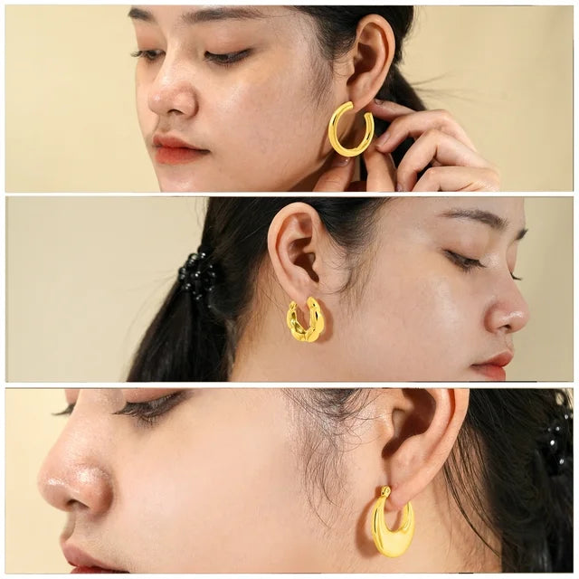 JEENMATA 3 Pairs Fashion MultiPack Earrings Set for Women in Yellow Gold Plating, Hoop Earrings, Chunky, Lightweight Drop Hypoallergenic Earrings Jewelry Gift for Women