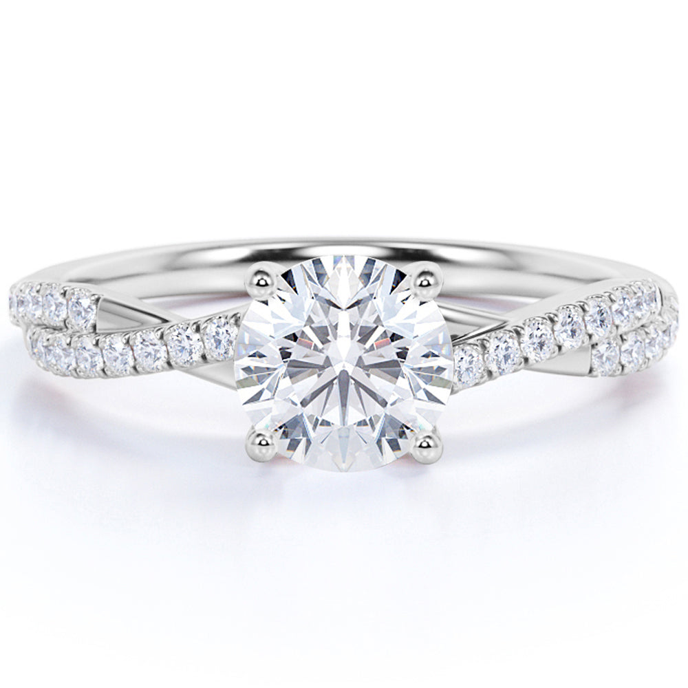 2 Carat infinity Round cut Moissanite Engagement Ring in 18K White Gold Over Silver