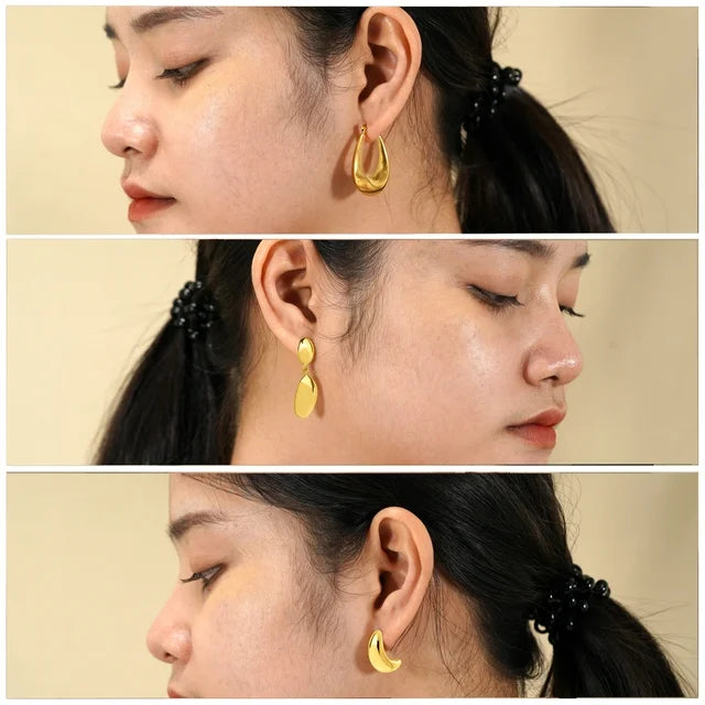 JEENMATA 3 Pairs Fashion MultiPack Earrings Set for Women in Yellow Gold Plating, Hoop Earrings, Chunky, Lightweight Drop Hypoallergenic Earrings Gift for Women
