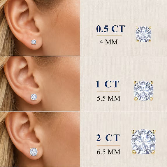 JeenMata 0.5 Carat Cushion Solitaire Moissanite Stud Earrings for Women, Earrings for Men, 18K Yellow Gold Plated, Hypoallergenic Earrings, D VS1, Stud Earring for Woman, Jewelry, Gift, Earrings