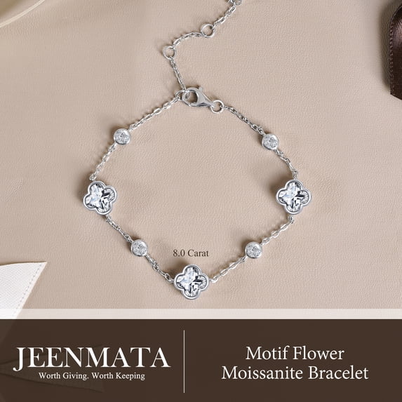 JeenMata 8 Carat Elegant Flower Moissanite Bracelet - Motif Bracelet in 18K White Gold Plating for Women