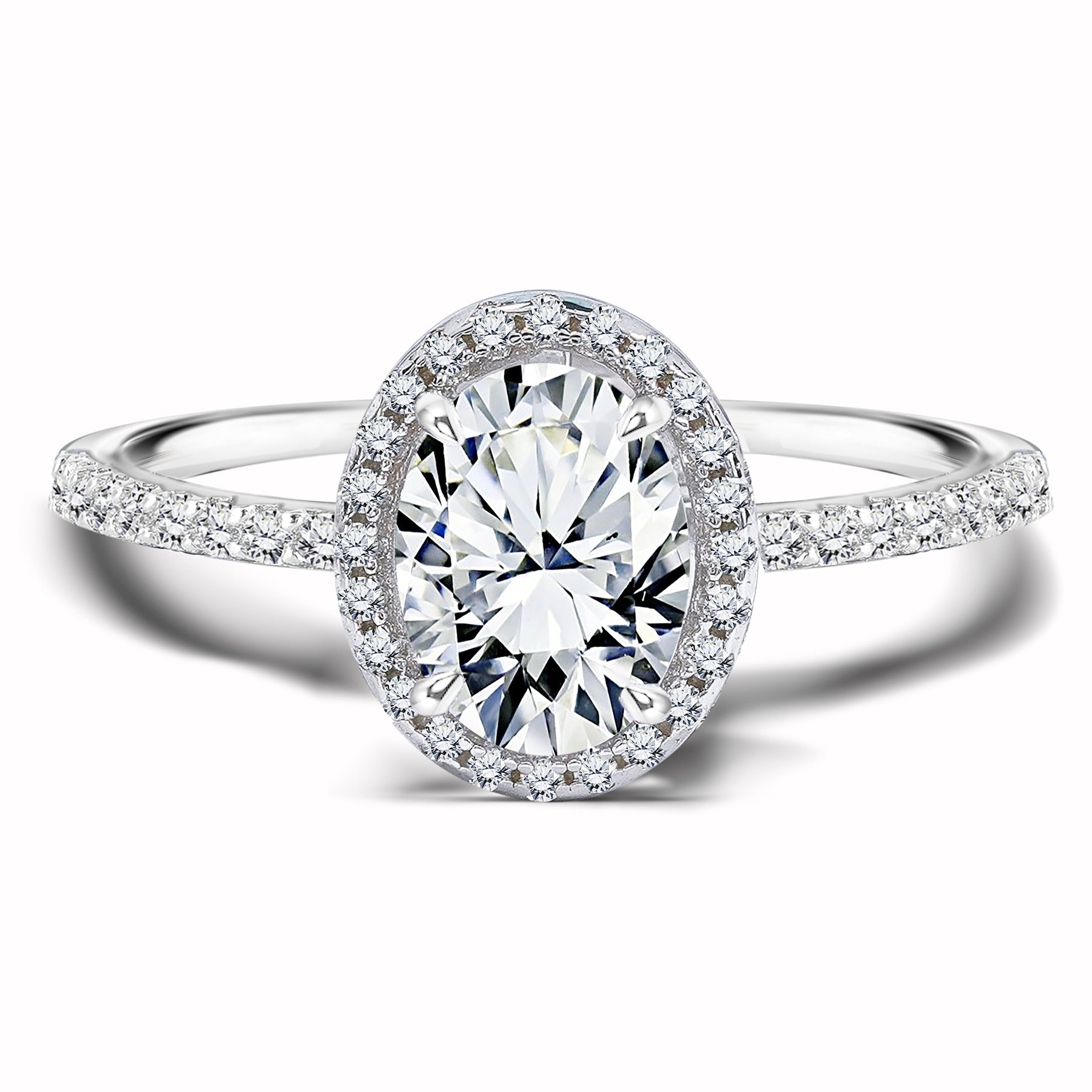 1.50 Carat Oval Cut Moissanite Engagement Ring - Bridal Set - Halo Ring - Handmade Ring - 18k White Gold Over Silver