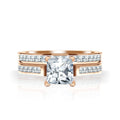 JeenMata 1 Carat Princess Cut Moissanite Wedding Set - Bridal Set - Engagement Ring - Channel Set Ring - Cluster Ring - 18k White Gold Plated for Women