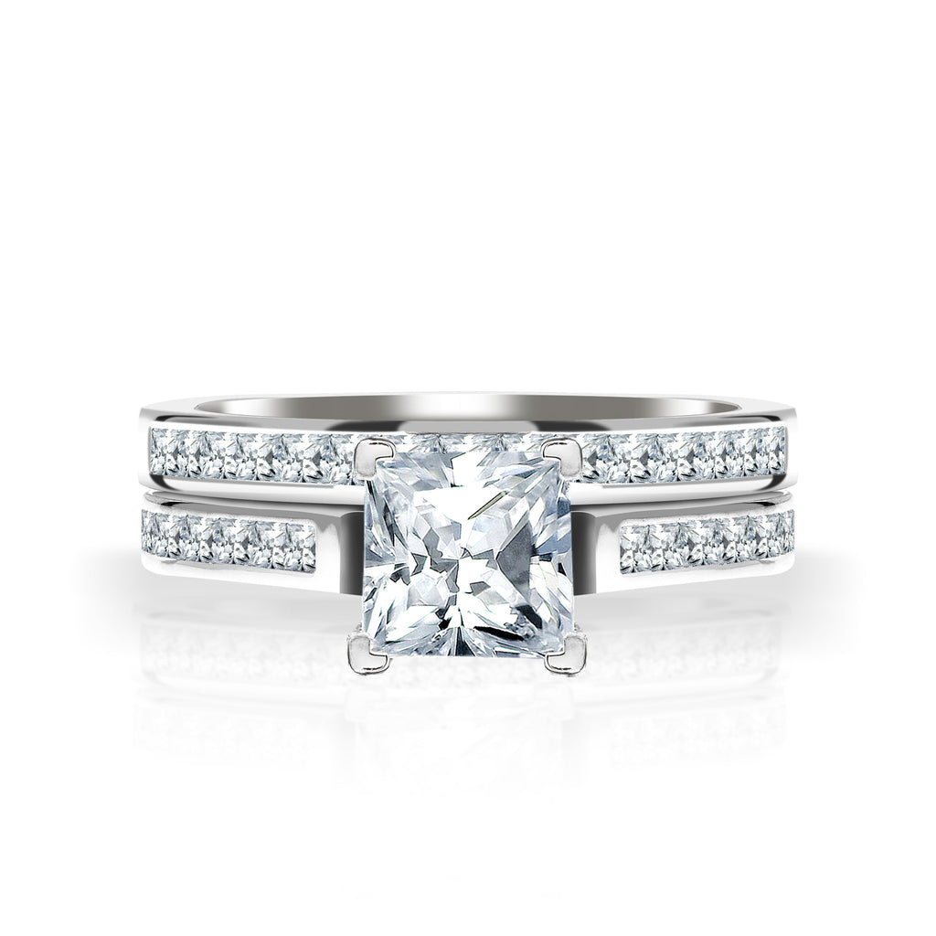 2 Carat Princess Cut Moissanite Channel Wedding ring Set