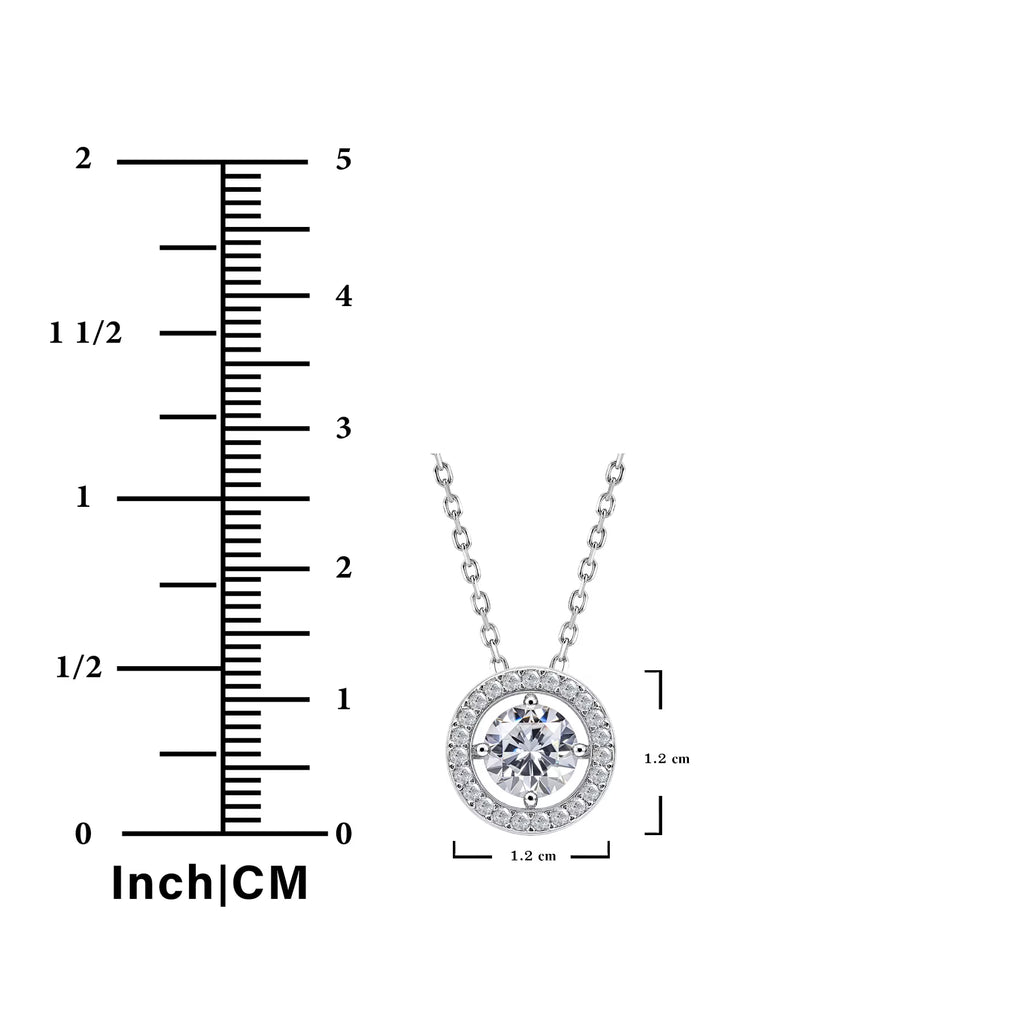JeenMata Solitaire 1 Carat Round Cut - Moissanite - April Birthstone Halo Pendant Necklace 18k White Gold over Silver, Adult, Female