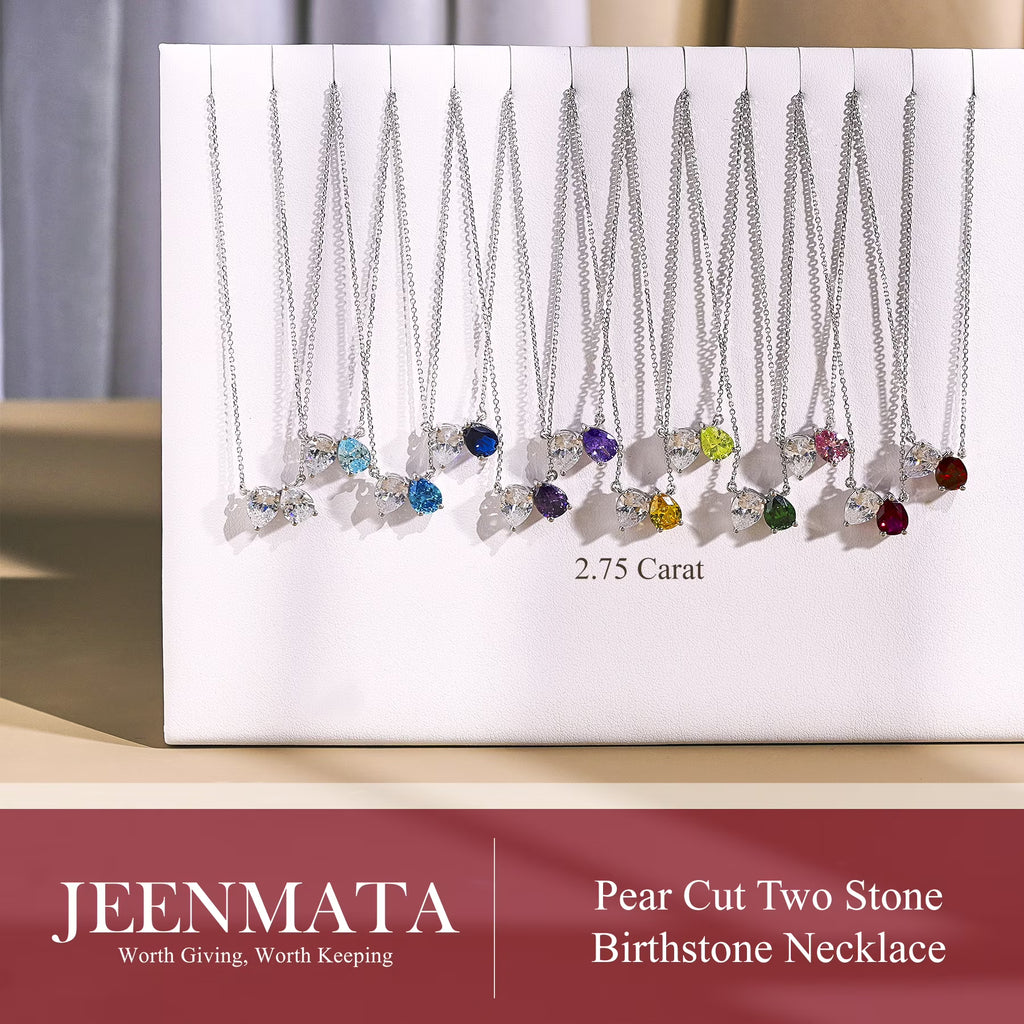 JeenMata 2.75 Carat June Birthstone Necklace - Pear Cut Two Stone Alexandrite & Cubic Zirconia Necklaces in 18K White Gold Plating Gift for Women, Mother, Her