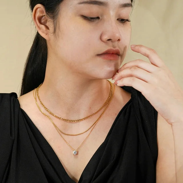 JEENMATA Multipack 3 pc Women Layered Pendant Necklace, Yellow Gold Plating, Gold Chain, Choker Necklace, Herringbone Layered Necklace Jewelry Gift