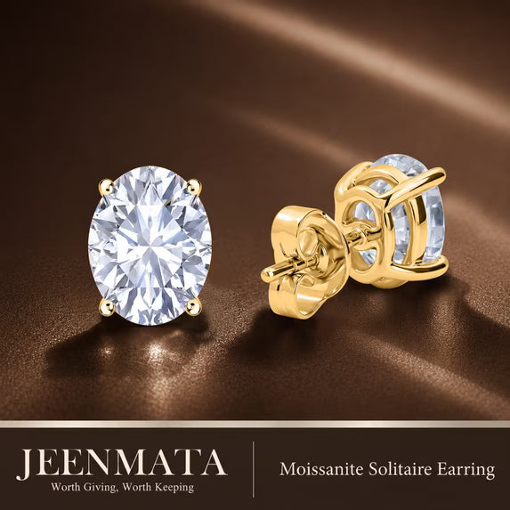 JeenMata 0.5 Carat Oval Solitaire Moissanite Stud Earrings for Women, Earrings for Men, 18K Yellow Gold Plated, Hypoallergenic Earrings, D VS1, Stud Earring for Woman, Jewelry, Gift, Earrings