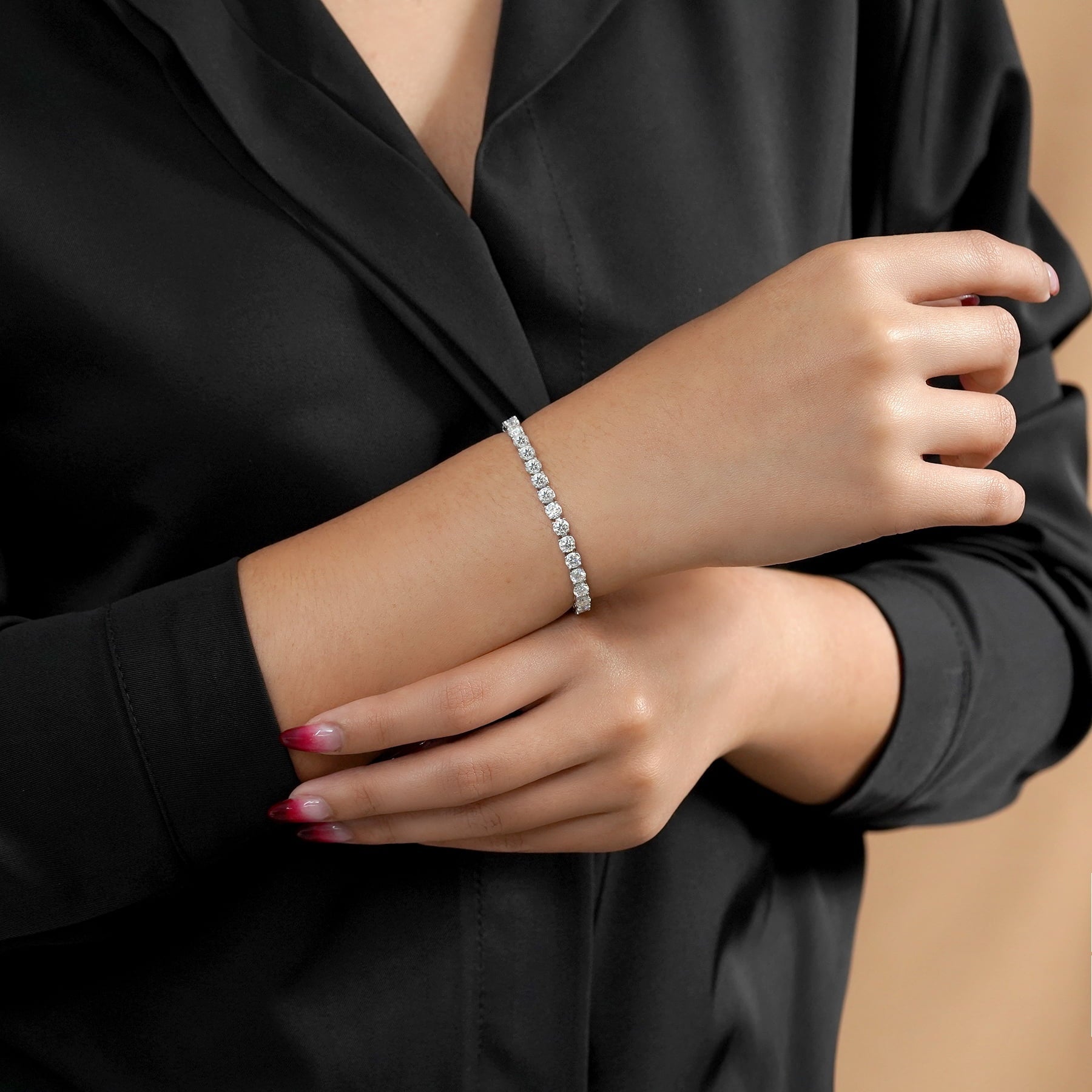 11 TCW Round Cut Tennis Bracelet for Women in Eternity Design in 18K White Gold over Brass