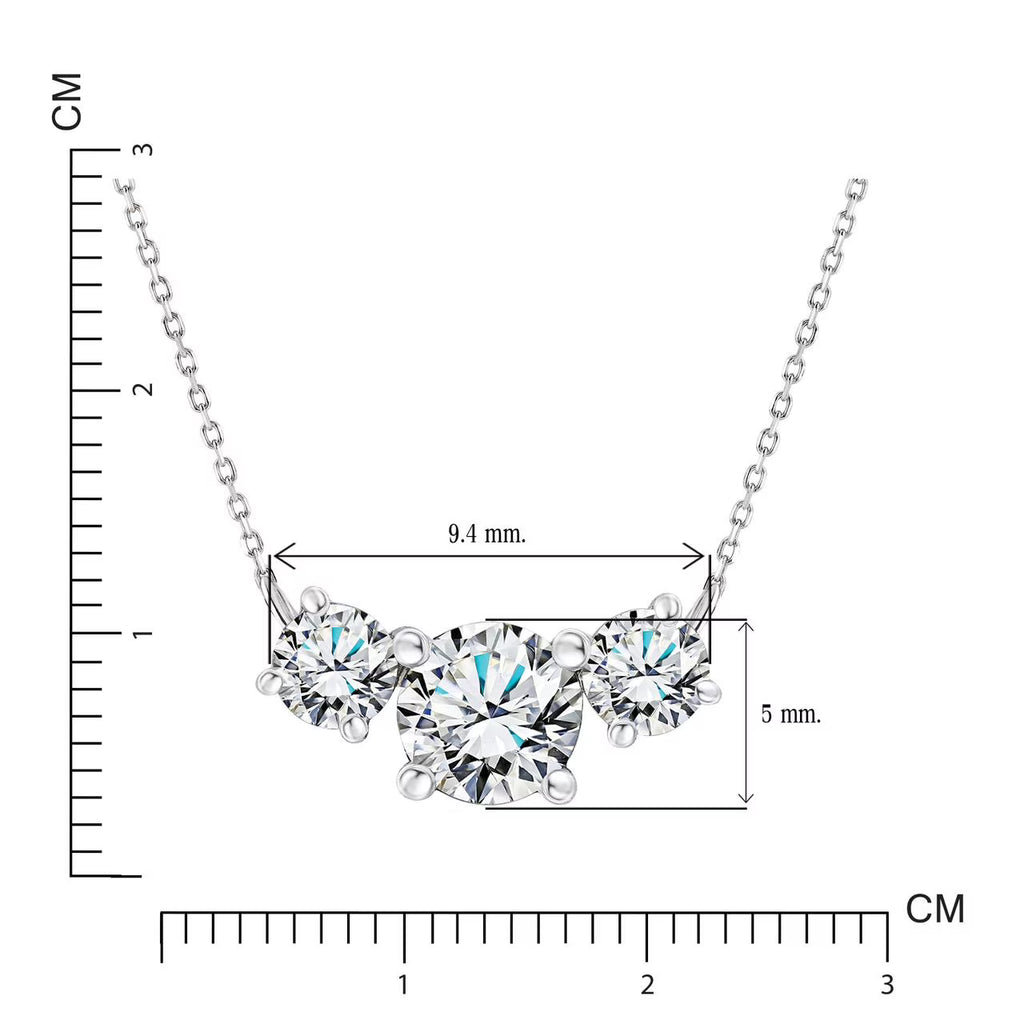 JeenMata 1 Carat Lab Grown Diamond Pendant Necklace - Round Cut Three Stones Pendant in White Gold Plating