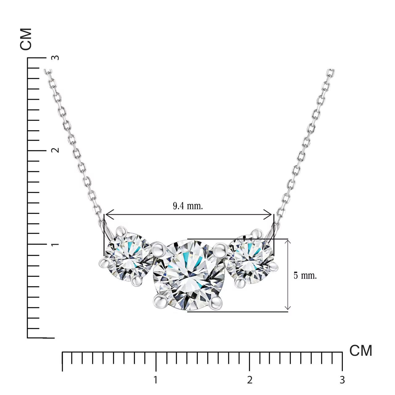 JeenMata 1 Carat Lab Grown Diamond Pendant Necklace - Round Cut Three Stones Pendant in White Gold Plating