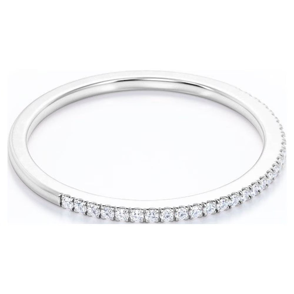 JeenMata 0.25 Carat Moissanite Classic Round Cut Pave Accented Wedding Band in 18K White Gold Plating for Women