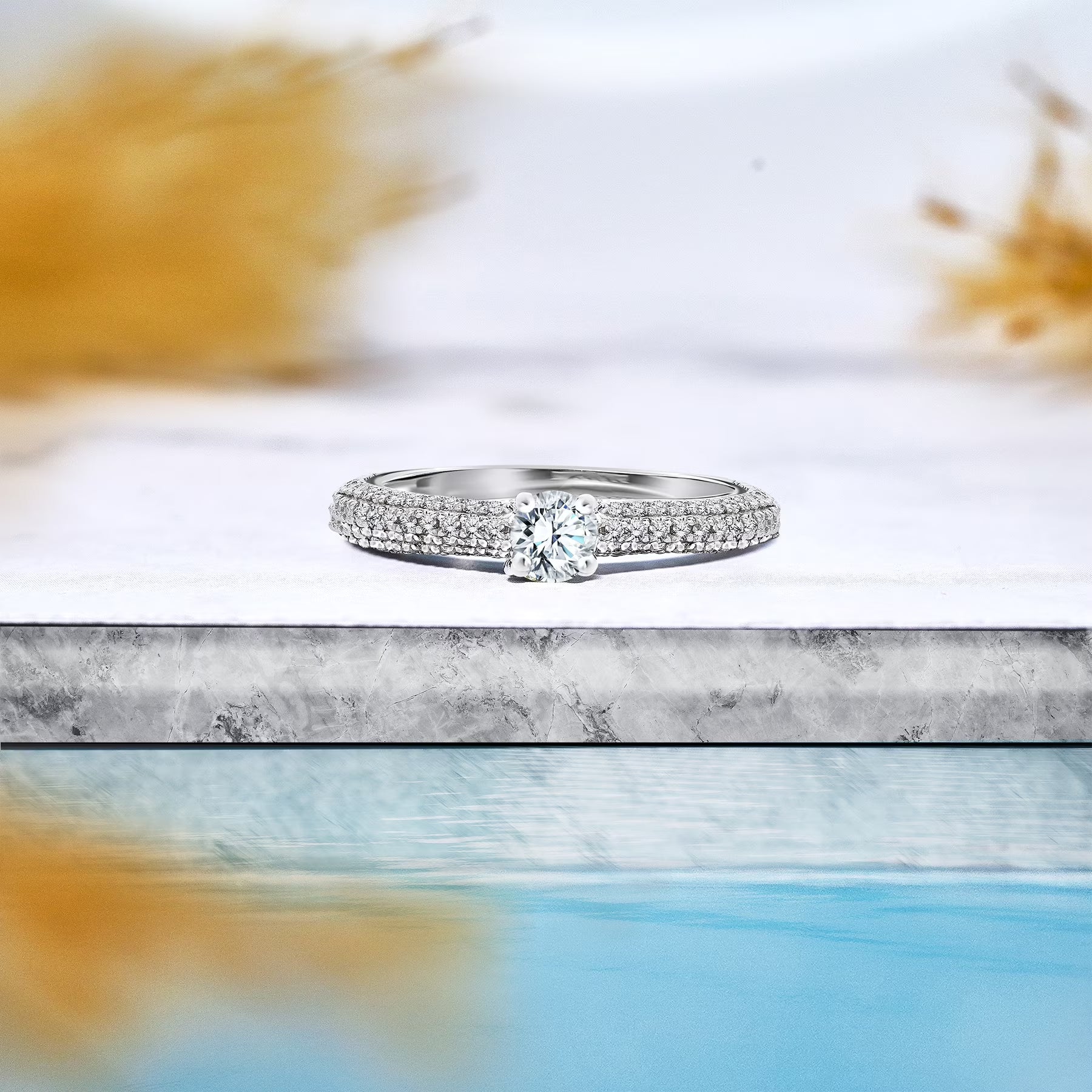 JeenMata 1 Carat Round Brilliant Cut Lab Grown Diamond Micro Pave Set Engagement Ring - Vintage Style Promise Ring in 18K White Gold Plating for Women