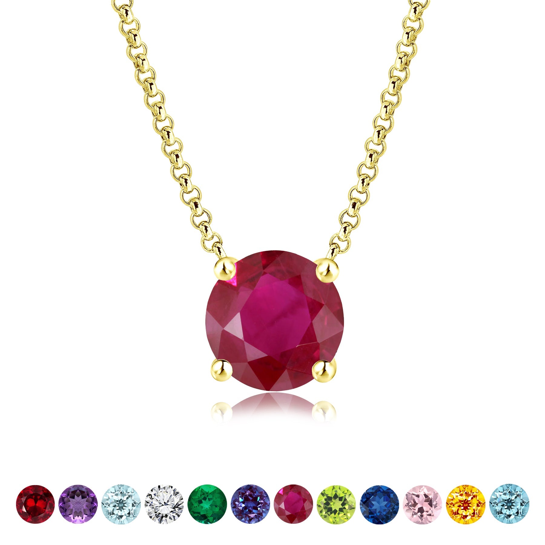 JeenMata 1 Carat Ruby - July Birthstone Solitaire Pendant Necklace in 18K Yellow Gold Plated, Female, Adult