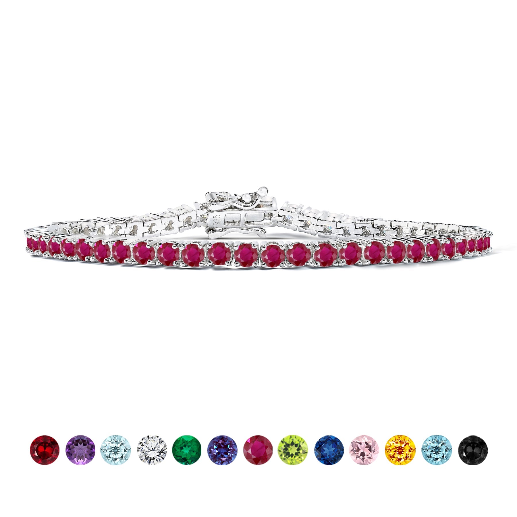 Classic 5.5 TCW Round Cut July - Ruby - Birthstone Tennis Bracelet Eternity Design - White Gold Plating, Female, Adult