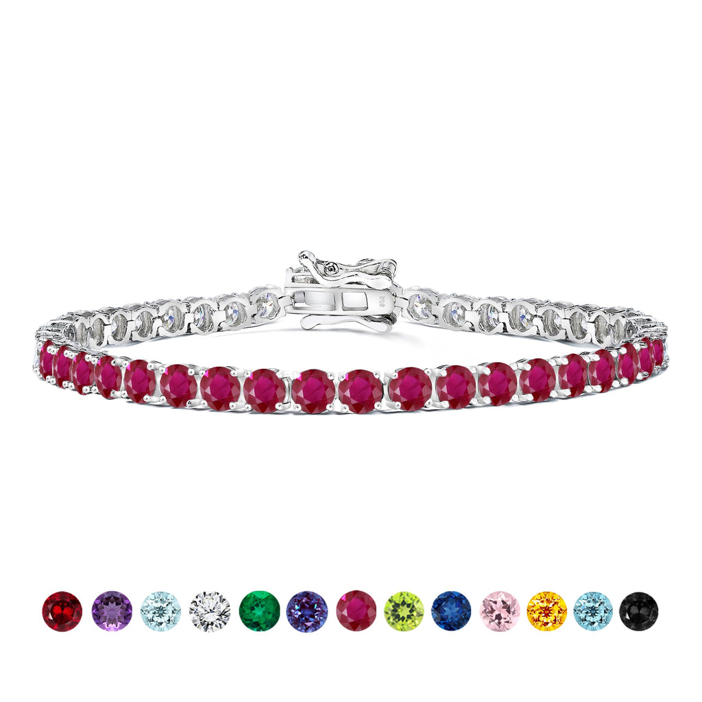11 TCW Round Cut July - Ruby - Birthstone Tennis Bracelet for Women in Eternity Design - White Gold Plating, Female, Adult