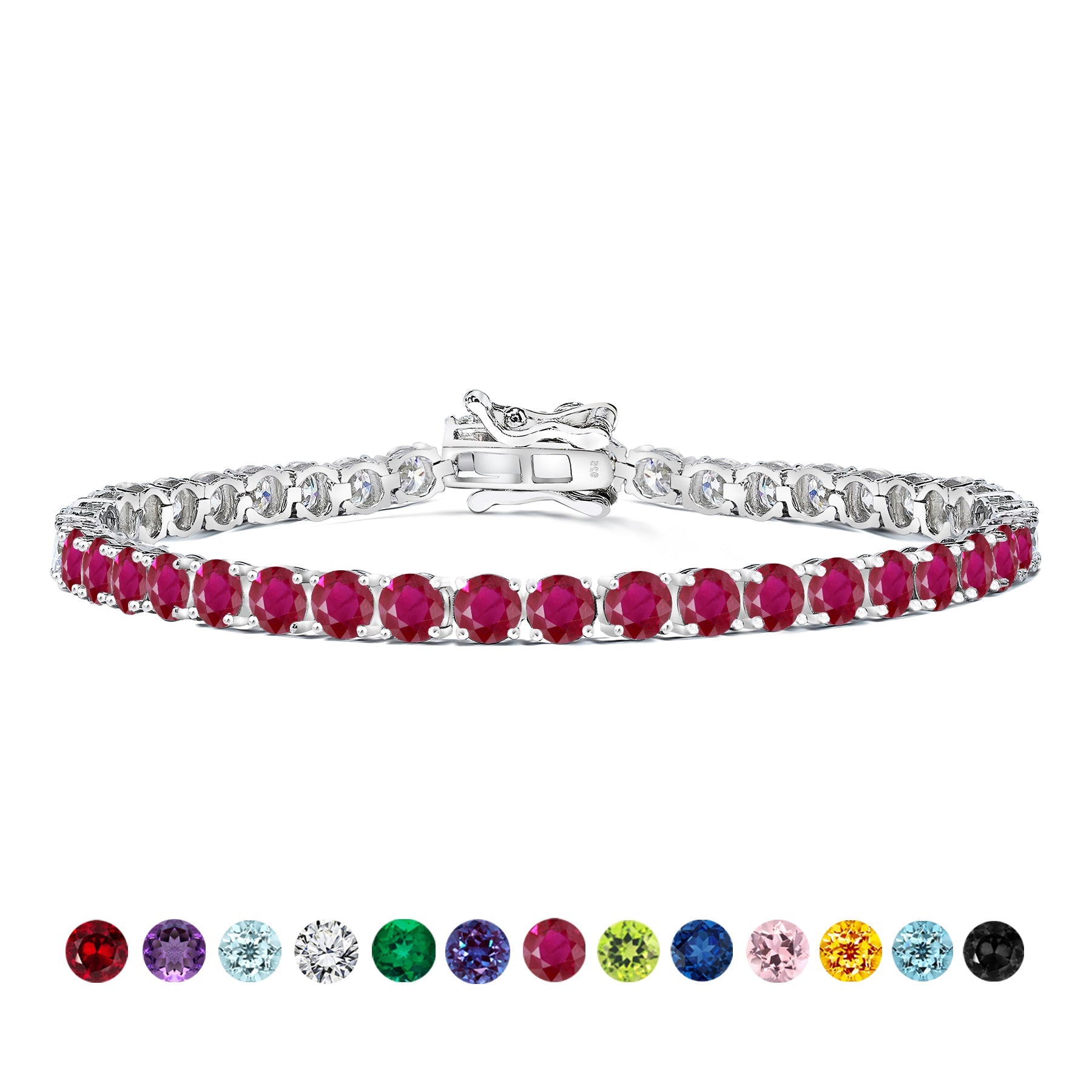 11 TCW Round Cut July - Ruby - Birthstone Tennis Bracelet for Women in Eternity Design - White Gold Plating, Female, Adult