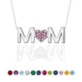 MOM Pendant Necklace - Strong Red Stone - July Birthstone in 18K White Gold over Sterling Silver