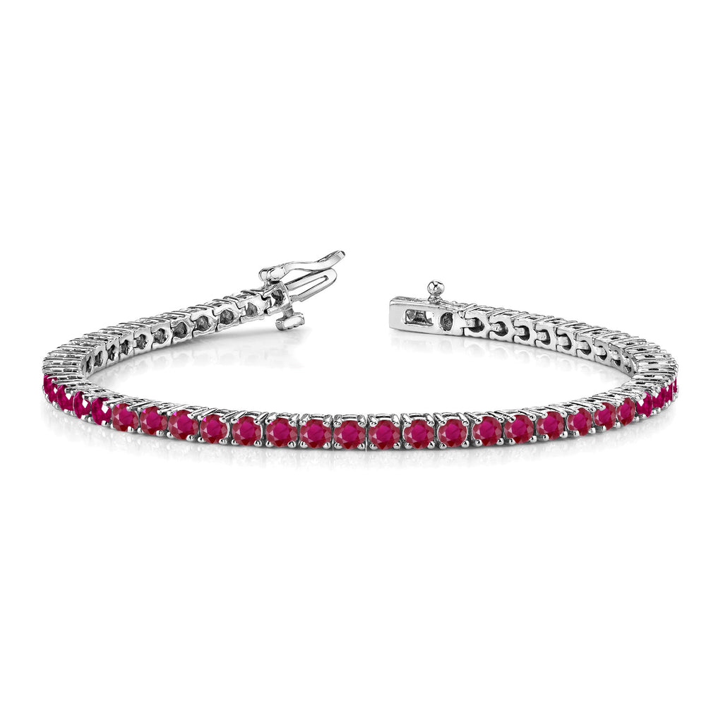 11 TCW Round Cut July - Ruby - Birthstone Tennis Bracelet for Women in Eternity Design - White Gold Plating, Female, Adult