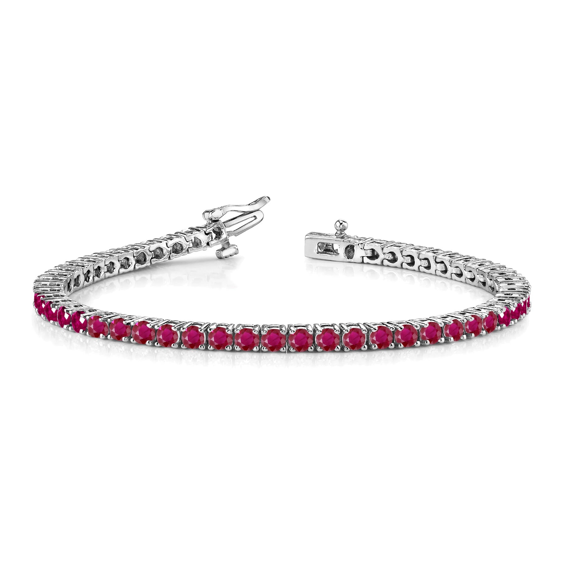 11 TCW Round Cut July - Ruby - Birthstone Tennis Bracelet for Women in Eternity Design - White Gold Plating, Female, Adult