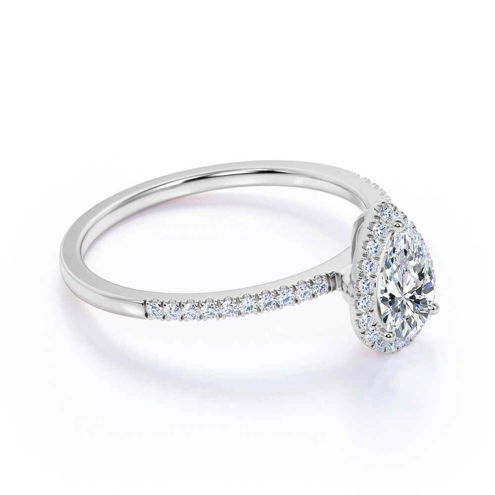 Vintage 0.50 ct Pear Shaped Diamond Halo Engagement Ring in 10K White Gold