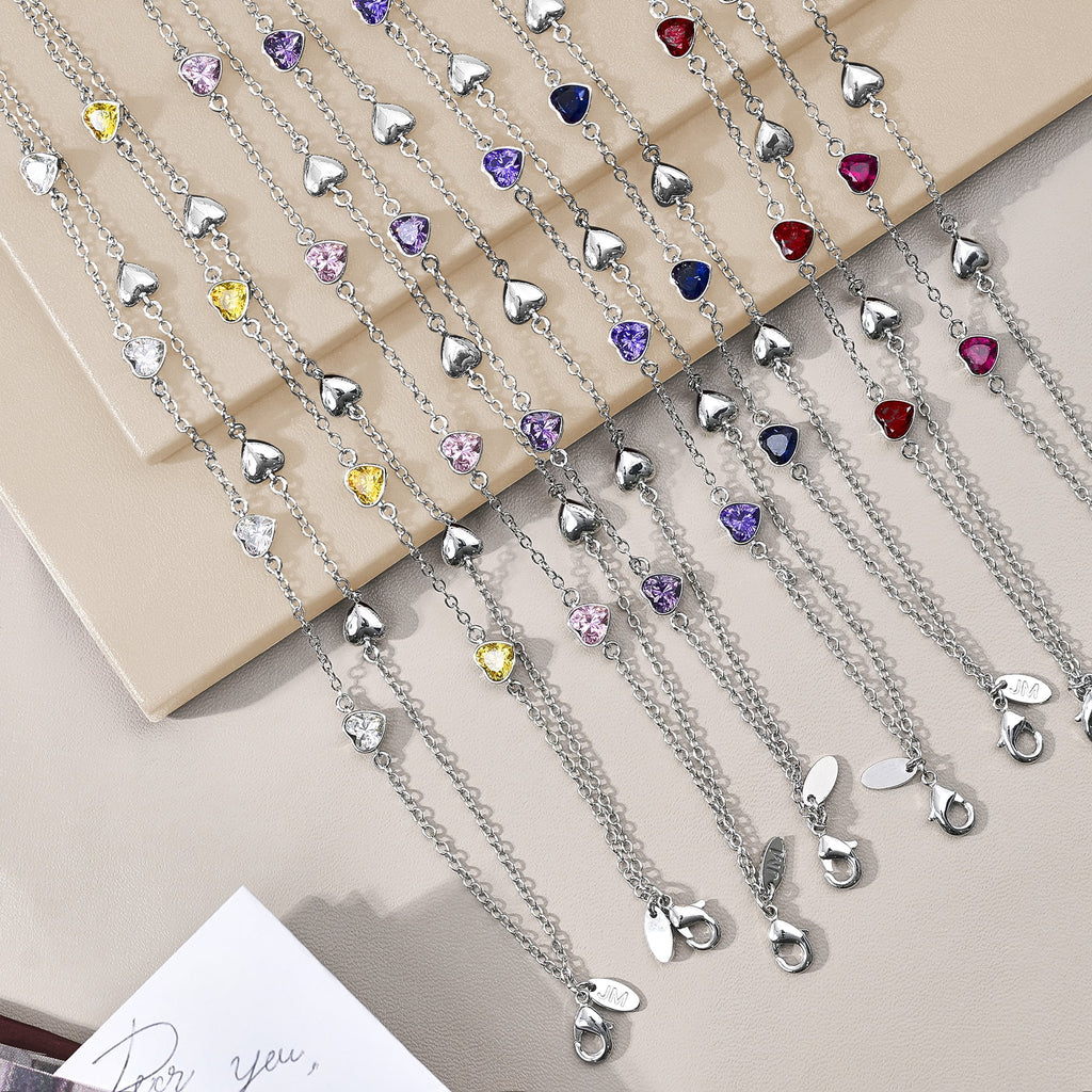 JeenMata 3 Carat April Birthstone Heart Bracelet - Double Heart Bracelet in 18K White Gold Plating for Women