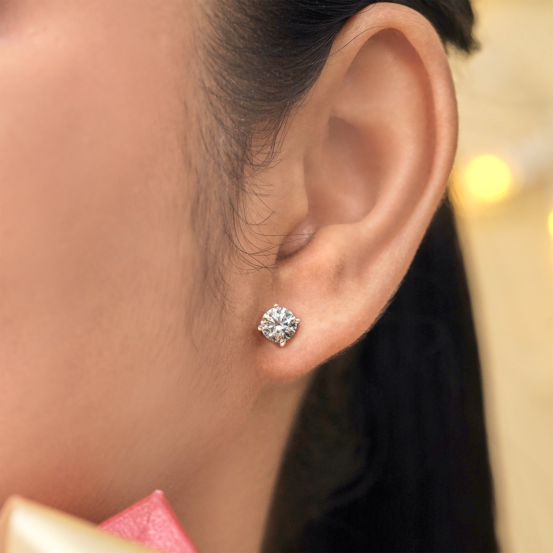 JeenMata 1 Carat Round Moissanite - 4 Prong Solitaire Stud Earrings in 18k White Gold Plating for Women