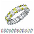 JeenMata 10 Carat Emerald Cut August Birthstone - Multicolor Eternity Wedding Band - Peridot & Cubic Zirconia Rings in 18K White Gold Plating for Women