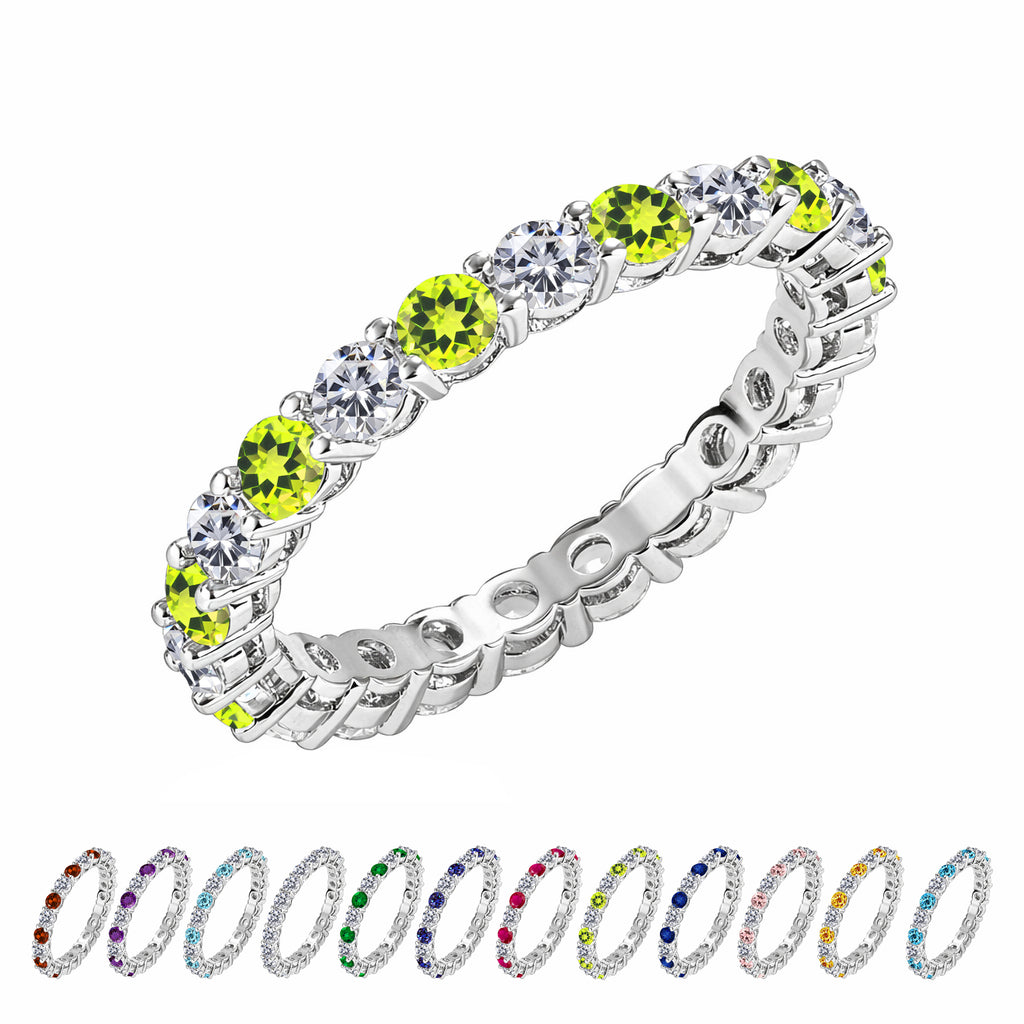 JeenMata 3.5 Carat Round Cut August Birthstone - Multicolor Eternity Wedding Band - Peridot & Cubic Zirconia Rings in 18K White Gold Plating for Women