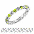 JeenMata 3.5 Carat Round Cut August Birthstone - Multicolor Eternity Wedding Band - Peridot & Cubic Zirconia Rings in 18K White Gold Plating for Women