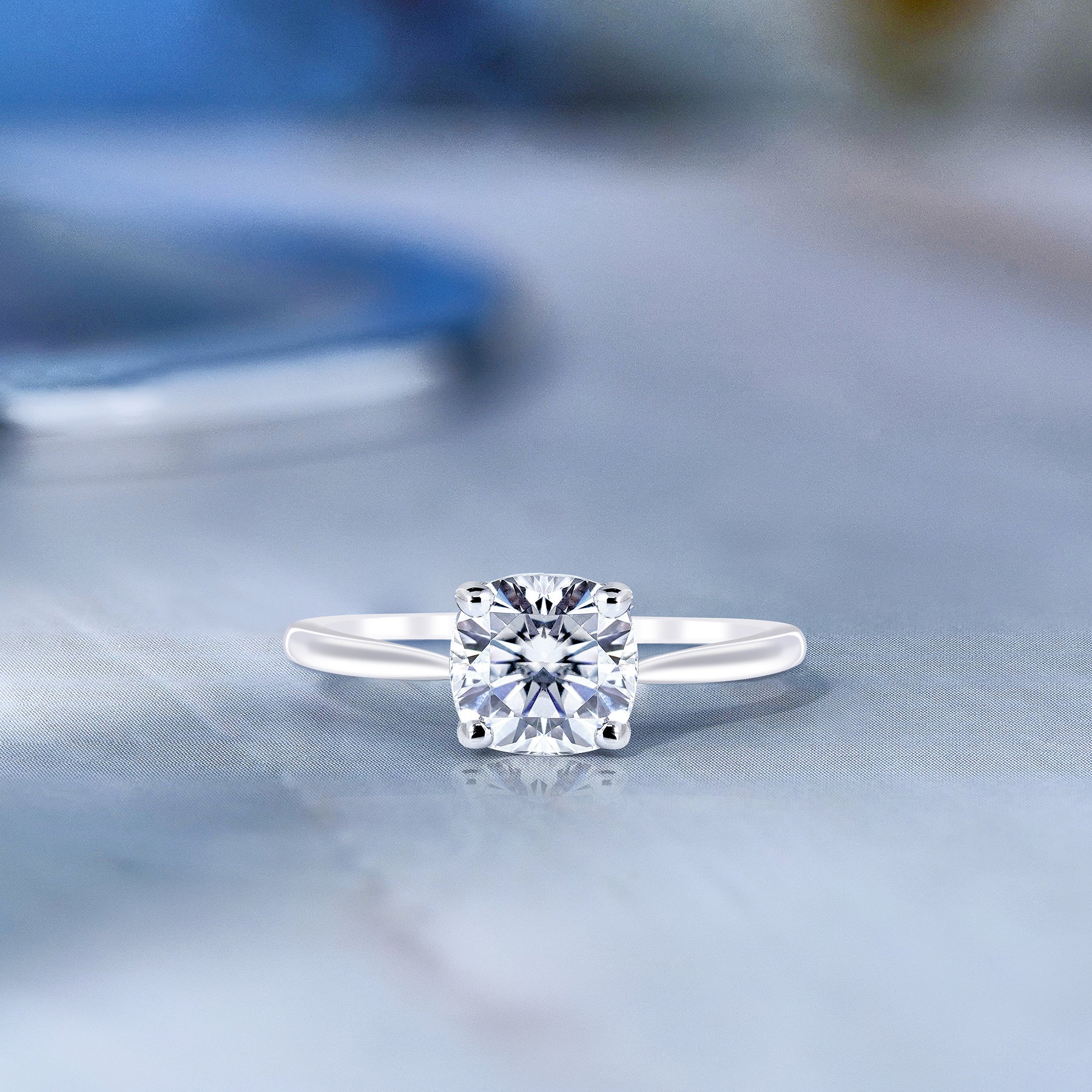 Solitaire 1 Carat Cushion Cut Moissanite Engagement Ring
