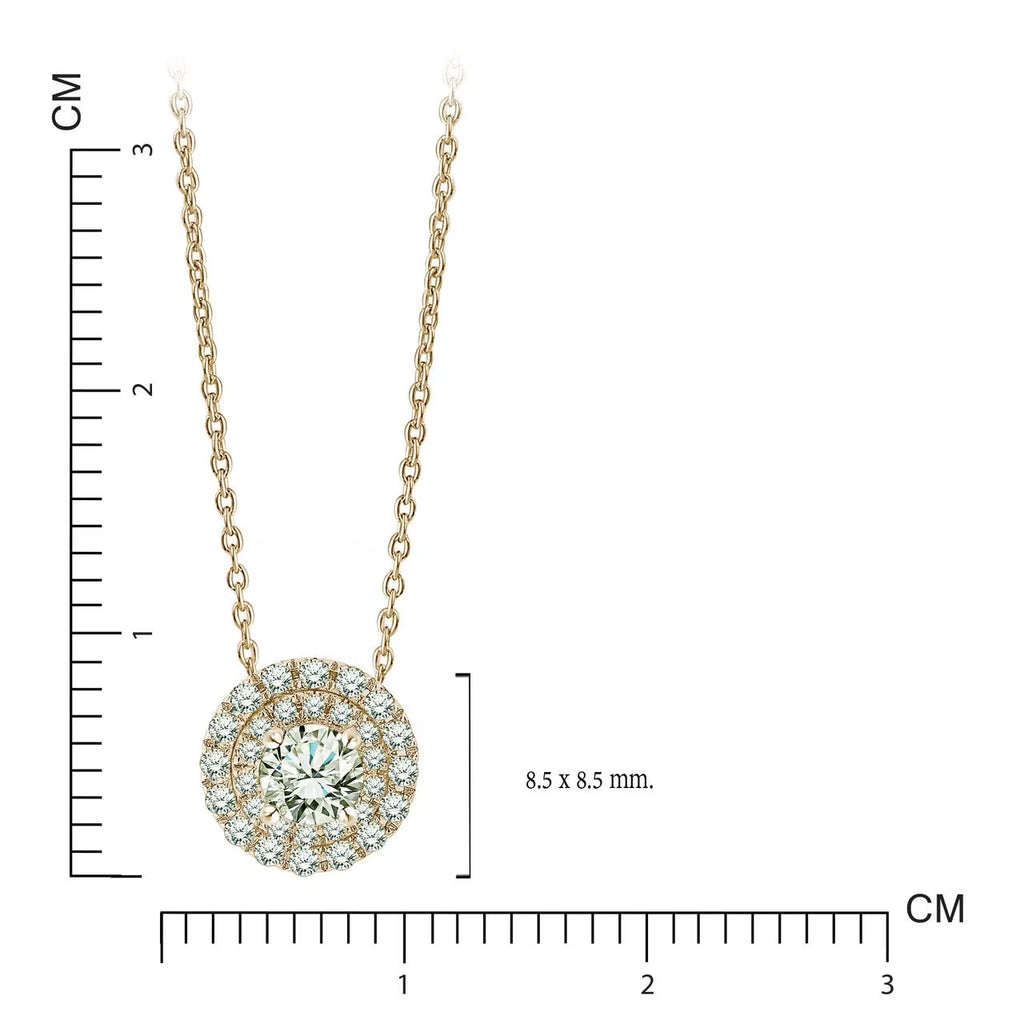 JeenMata Lab Grown Diamond 1 Carat Round Cut Double Halo Pendant Necklace in 18K Yellow Gold Plating for Women