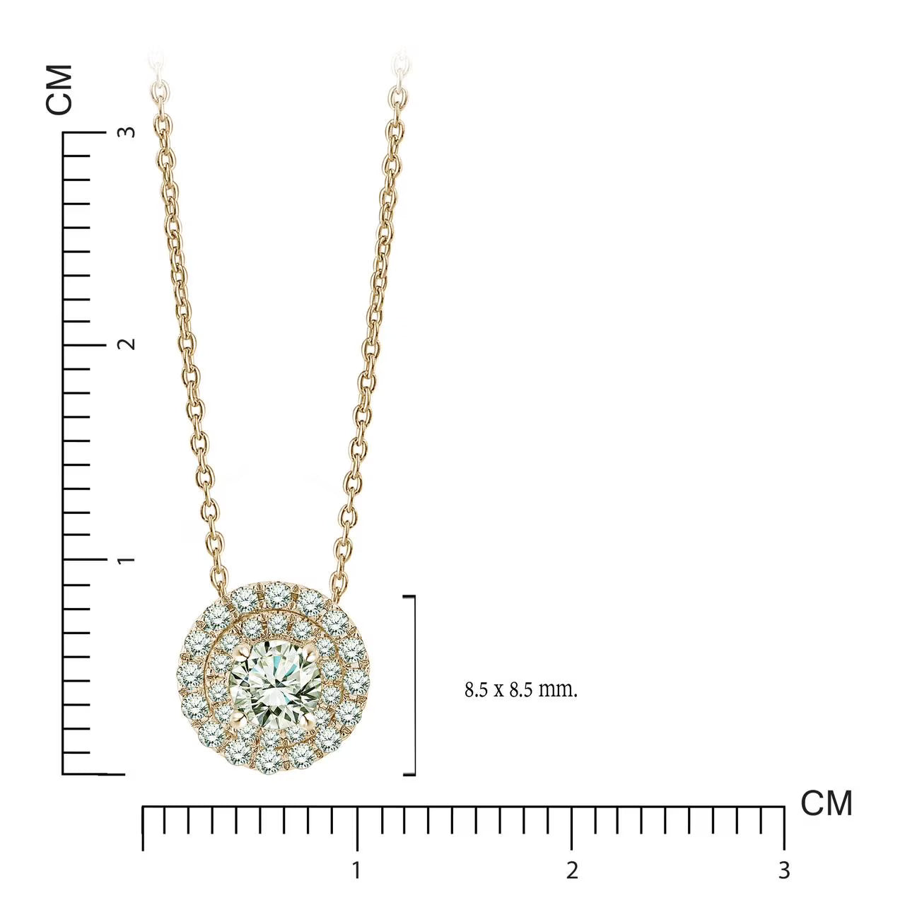 JeenMata Lab Grown Diamond 1 Carat Round Cut Double Halo Pendant Necklace in 18K Yellow Gold Plating for Women