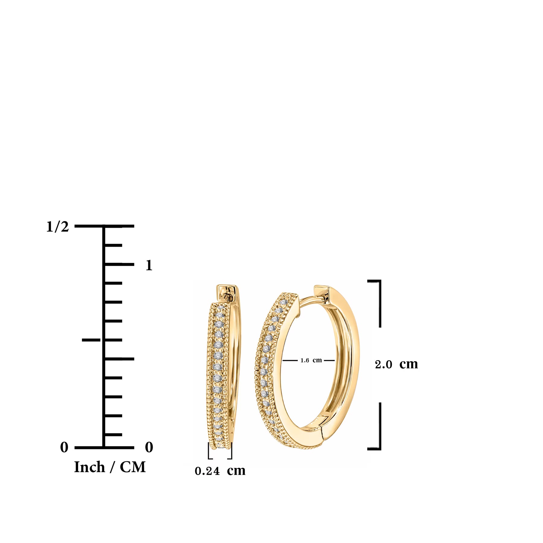 JeenMata Lab Grown Diamond Hoop Earrings - Round Cut Classic Earrings in Yellow Gold Plating for Women