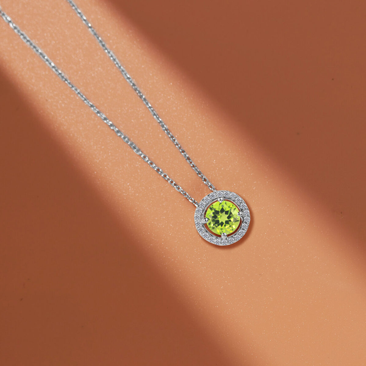 Solitaire 1.25 Carat Round Cut - Peridot - August Birthstone Halo Pendant Necklace 18k White Gold plating over Silver, Adult, Female