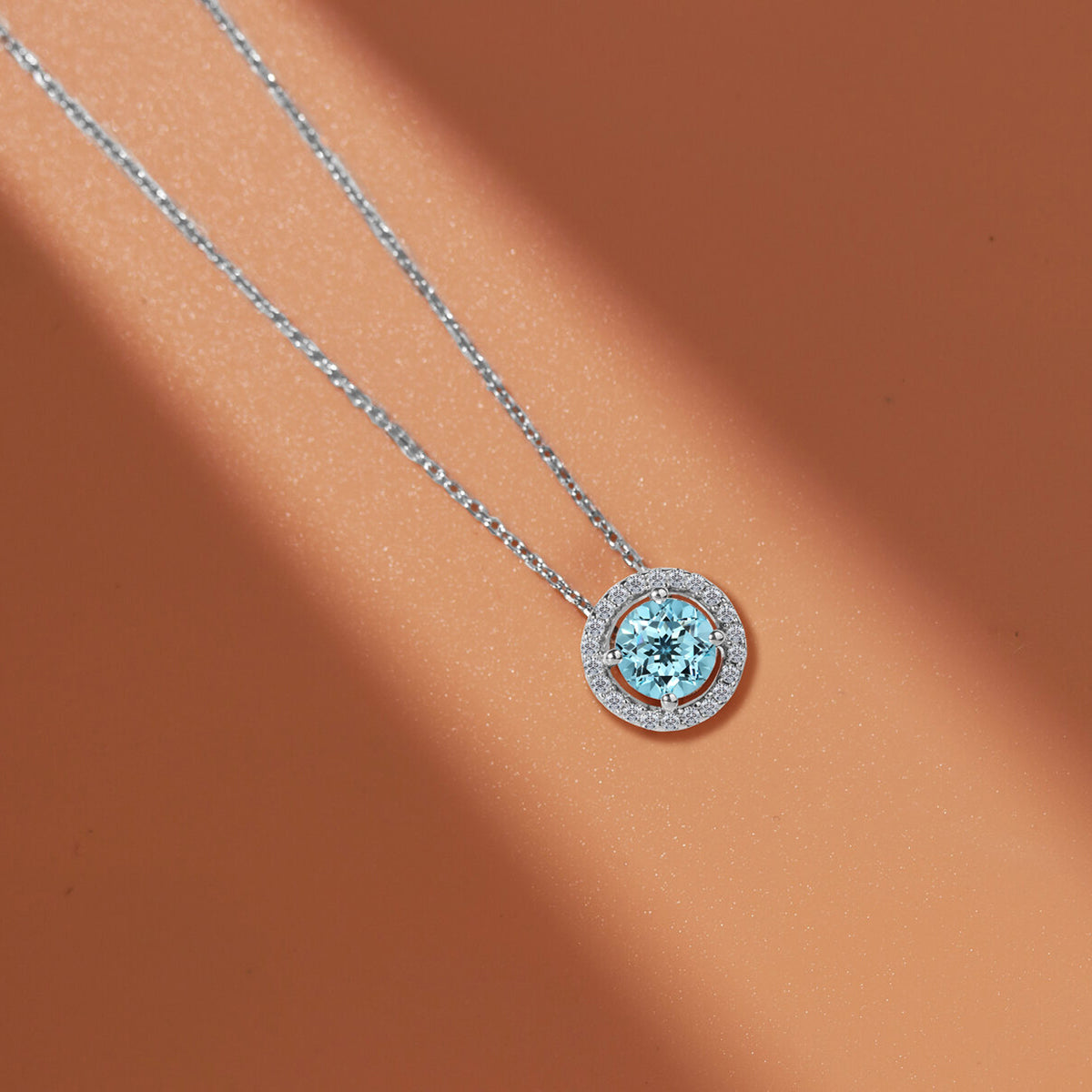 Solitaire 1.25 Carat Round Cut - Blue Topaz - December Birthstone Halo Pendant Necklace 18k White Gold plating over Silver, Adult, Female