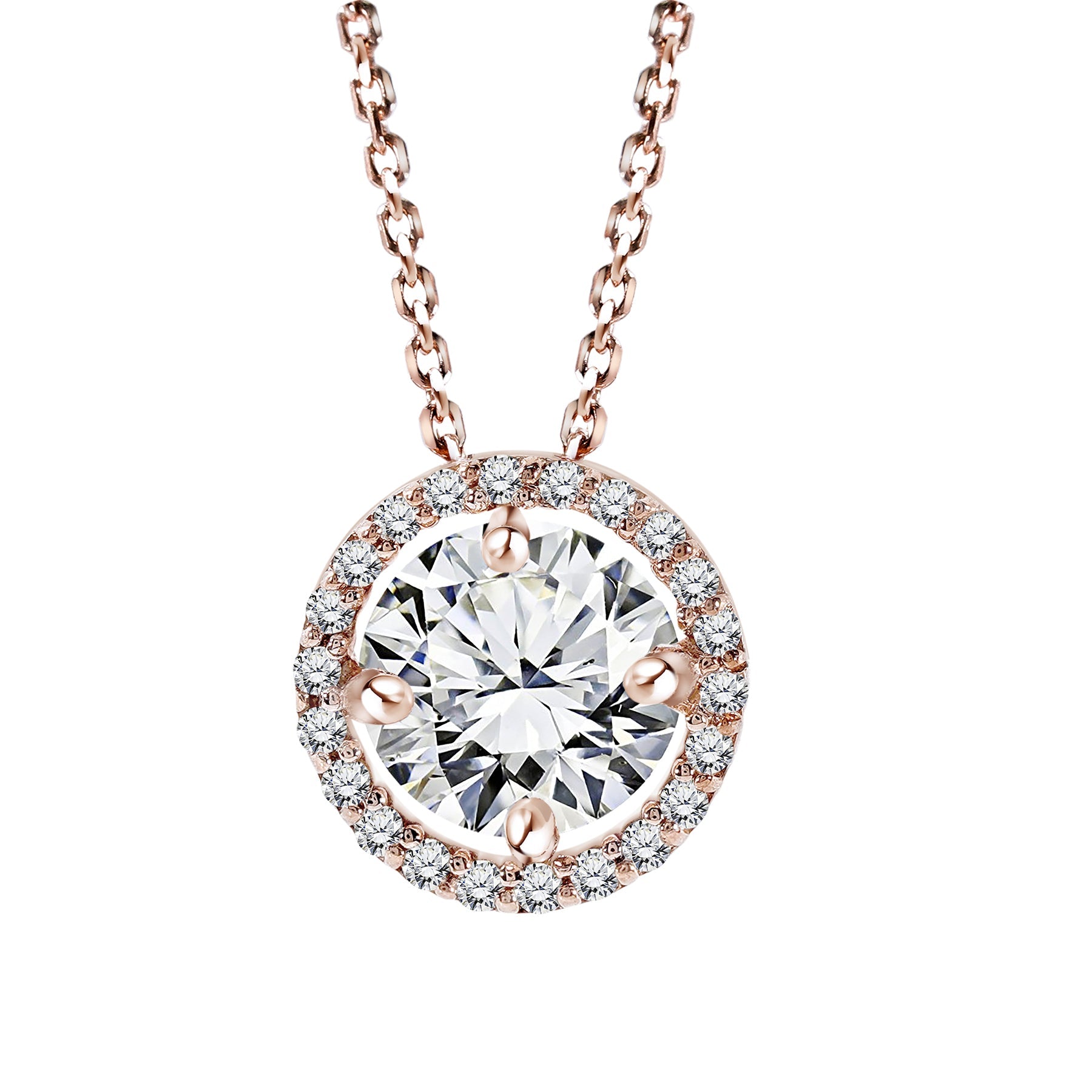 Solitaire 1 Carat Round Cut Real Moissanite Halo Pendant Necklace in 18k White Gold Over Silver