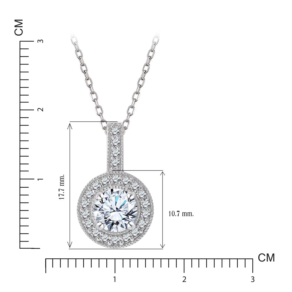 JeenMata 1 Carat Lab Grown Diamond Halo Pendant Necklace - Round Cut Milgrain Halo Pendant in White Gold Plating